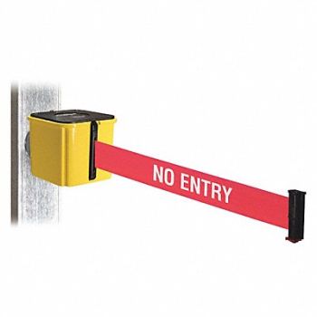 RETRACTA-BELT Belt Barrier Ylw 4in. H Rd/Wt Text Belt, 48VZ88