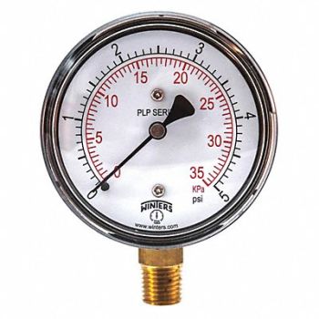 WINTERS K4546 Low Pressure Gauge Bottom 0 to 5 psi, 48WL75