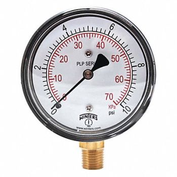 WINTERS K4546 Low Pressure Gauge Bottom 0 to 10 psi, 48WL76