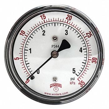 WINTERS K4544 Low Pressure Gauge Back 0 to 5 psi, 48WL81