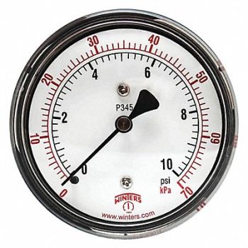 WINTERS K4544 Low Pressure Gauge Back 0 to 10 psi, 48WL82
