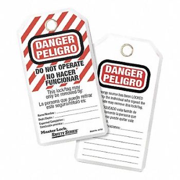 MASTER LOCK Danger Bilingual Tag 3-1/8 in W PK12, 48XM60