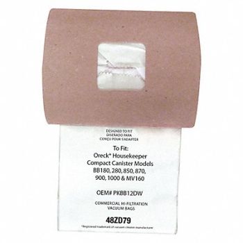 TOUGH GUY Vacuum Bag Paper 2-Ply Reusable PK12, 48ZD79