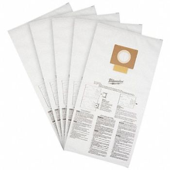 MILWAUKEE Fleece Dust Bags 5-Ply 1/4 H PK5, 793L56