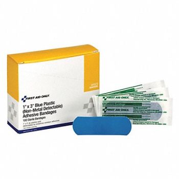 GRAINGER APPROVED Strip Bandages Blue 3 L x 1 W PK100, 491A58