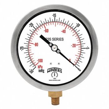 WINTERS K4528 Vacuum Gauge 6 Dial Size Black, 491A92