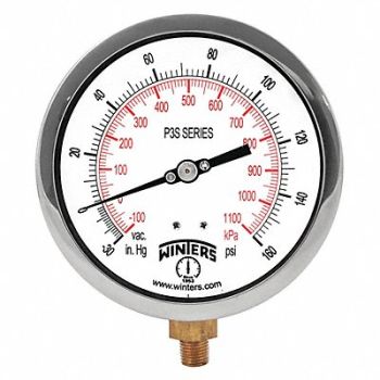 WINTERS K4526 Compound Gauge 4-1/2 Dial Size Black, 491A71
