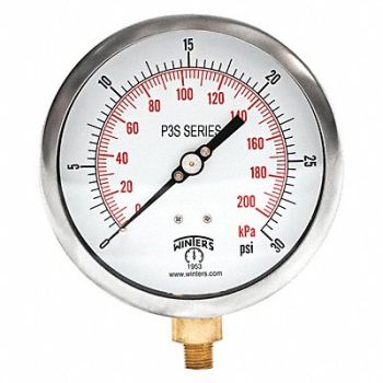 WINTERS Pressure Gauge 4-1/2 Dial Size Black, 491A72