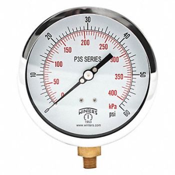 WINTERS Pressure Gauge 4-1/2 Dial Size Black, 491A84
