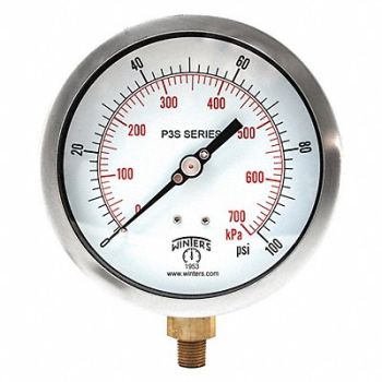 WINTERS K4527 Pressure Gauge 4-1/2 Dial Size Black, 491A85