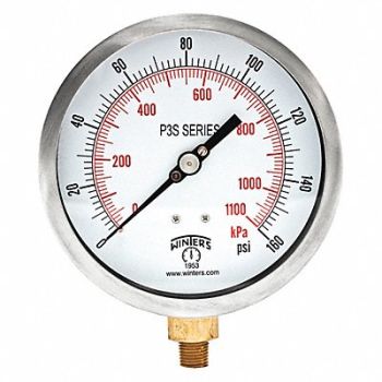 WINTERS K4527 Pressure Gauge 4-1/2 Dial Size Black, 491A86