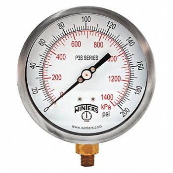 WINTERS K4527 Pressure Gauge 4-1/2 Dial Size Black, 491A87