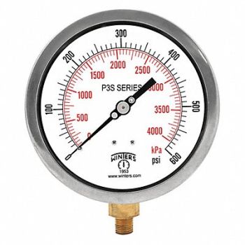 WINTERS K4527 Pressure Gauge 4-1/2 Dial Size Black, 491A89