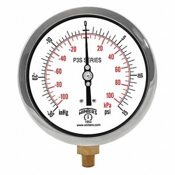 WINTERS Compound Gauge 4-1/2 Dial Size Black, 491A79