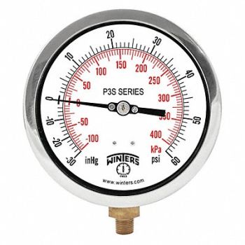 WINTERS Compound Gauge 4-1/2 Dial Size Black, 491A80