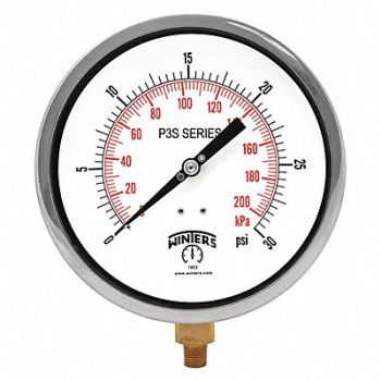 WINTERS K4528 Pressure Gauge 6 Dial Size Black, 491C01