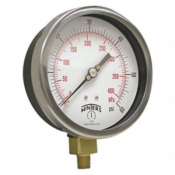 WINTERS K4528 Pressure Gauge 6 Dial Size Black, 491C02