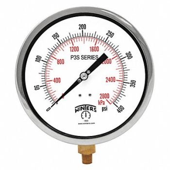 WINTERS Pressure Gauge 6 Dial Size Black, 491C07