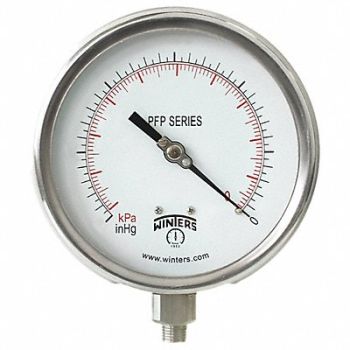 WINTERS K4535 Pressure Gauge 4-1/2 Dial Size Silver, 491C24