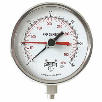 WINTERS K4534 Pressure Gauge 4-1/2 Dial Size Silver, 491C25