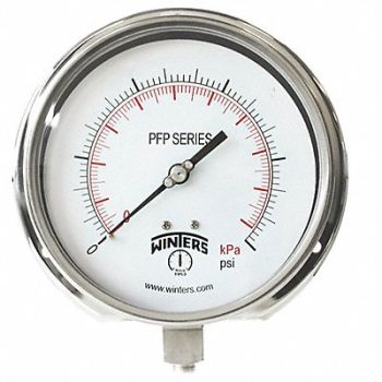 WINTERS K4538 Pressure Gauge 6 Dial Size Silver, 491C45