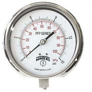 WINTERS K4538 Pressure Gauge 6 Dial Size Silver, 491C37