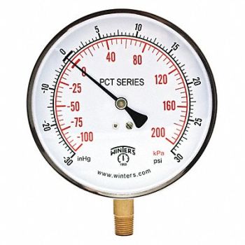 WINTERS K4682 Compound Gauge 4-1/2 Dial Size Silver, 491C46