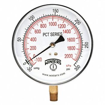 WINTERS K4682 Compound Gauge 4-1/2 Dial Size Silver, 491C47