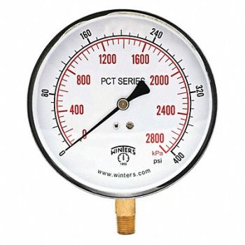 WINTERS K4529 Pressure Gauge 4-1/2 Dial Size Silver, 491C48