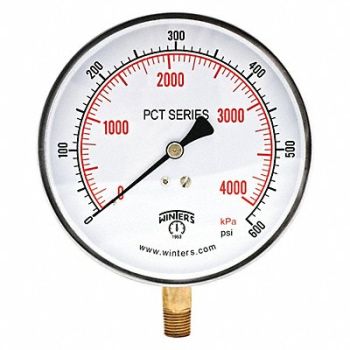 WINTERS K4529 Pressure Gauge 4-1/2 Dial Size Silver, 491C49