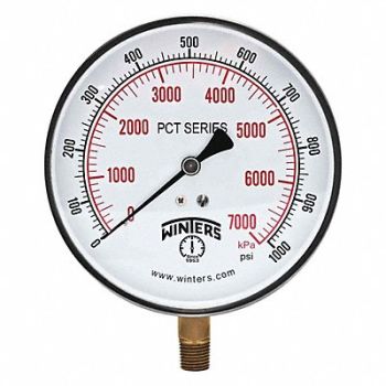 WINTERS K4529 Pressure Gauge 4-1/2 Dial Size Silver, 491C50