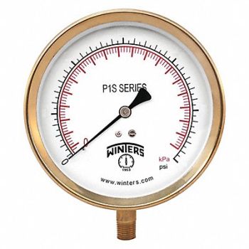 WINTERS K4530 Pressure Gauge 3-1/2 Dial Size Black, 491F93