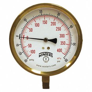 WINTERS K4531 Compound Gauge 4-1/2 Dial Size Black, 491C54