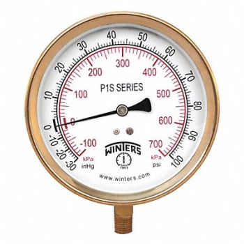 WINTERS K4531 Compound Gauge 4-1/2 Dial Size Gray, 491C55