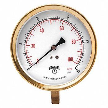 WINTERS K4531 Pressure Gauge 4-1/2 Dial Size Gray, 491C58
