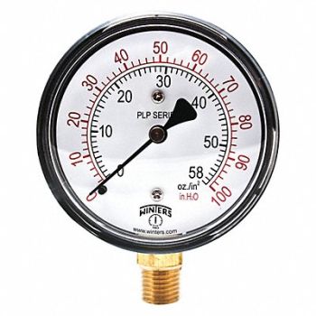 WINTERS K4546 Pressure Gauge 2-1/2 Dial Size Black, 491C66