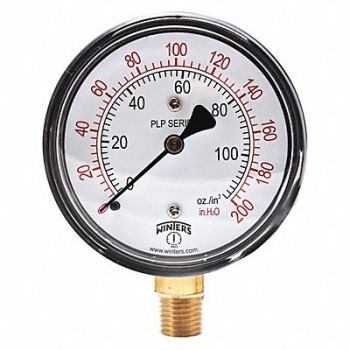 WINTERS K4546 Pressure Gauge 2-1/2 Dial Size Black, 491C69