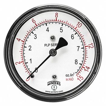 WINTERS K4544 Pressure Gauge 2-1/2 Dial Size Black, 491C71