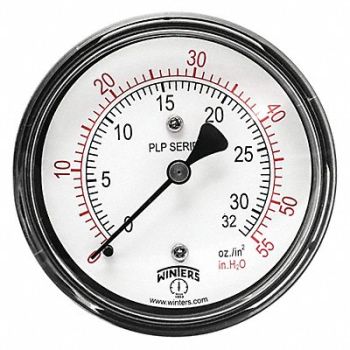 WINTERS K4544 Pressure Gauge 2-1/2 Dial Size Black, 491C74
