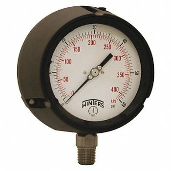 WINTERS Pressure Gauge 4-1/2 Dial Size Black, 491D01
