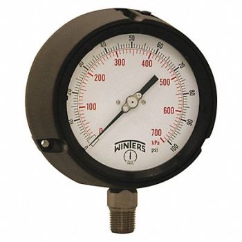WINTERS Pressure Gauge 4-1/2 Dial Size Black, 491D24