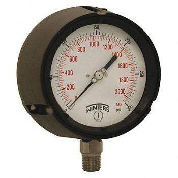 WINTERS Pressure Gauge 4-1/2 Dial Size Black, 491D25