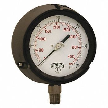 WINTERS Pressure Gauge 4-1/2 Dial Size Black, 491D27