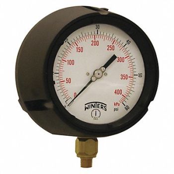 WINTERS Pressure Gauge 4-1/2 Dial Size Black, 491D18