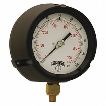 WINTERS Pressure Gauge 4-1/2 Dial Size Black, 491D19