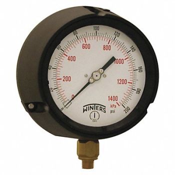 WINTERS Pressure Gauge 4-1/2 Dial Size Black, 491D20