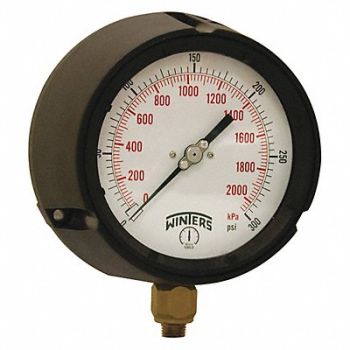 WINTERS Pressure Gauge 4-1/2 Dial Size Black, 491D21