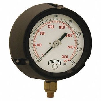 WINTERS Pressure Gauge 4-1/2 Dial Size Black, 491D30