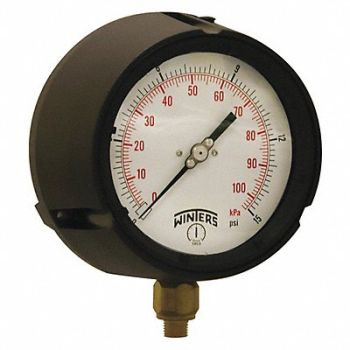 WINTERS Pressure Gauge 4-1/2 Dial Size Black, 491D28