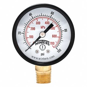 WINTERS Pressure Gauge 2 Dial Size Black, 491D47